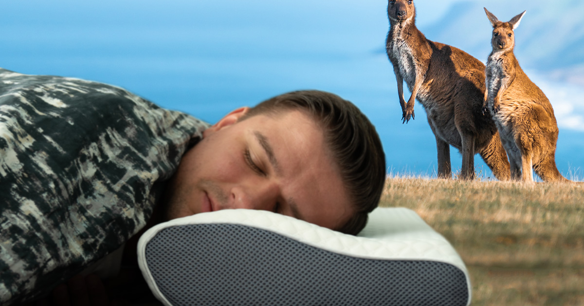 Correct side sleeping position on Derila pillow showing spinal alignment